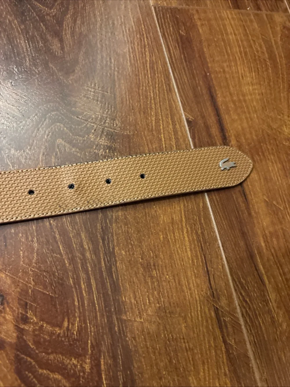 Tan Lacoste belt with textured weave pattern size 36